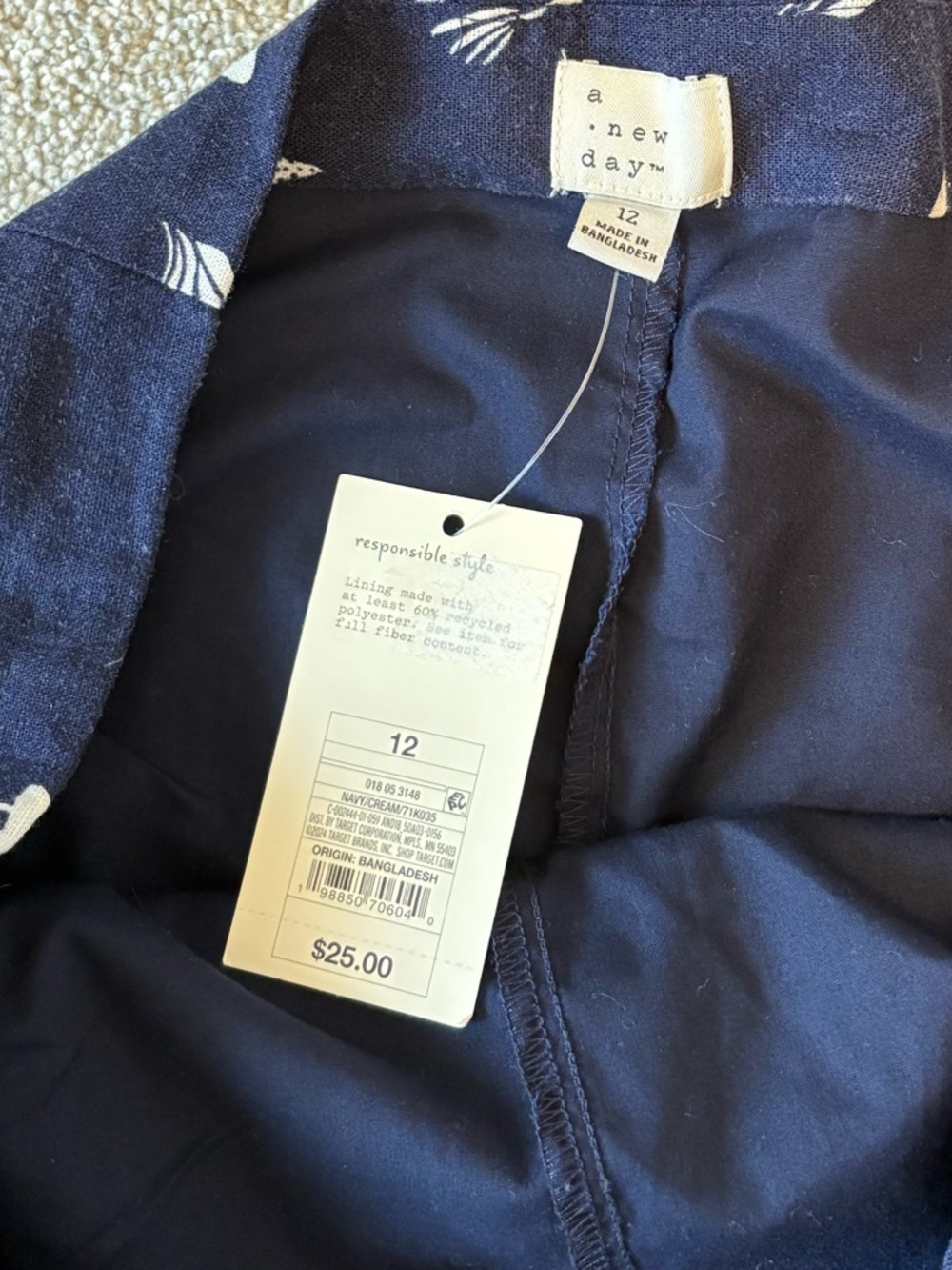 NEW A New Day Women's Linen Blend Skort Navy Print Size 12 - Picture 6 of 11
